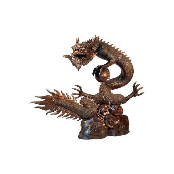 Bronze Asian dragon with orb Chinese sculpture High quality statue
